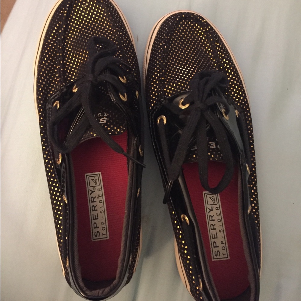 Size 6 Sperry Top-Siders black and gold.